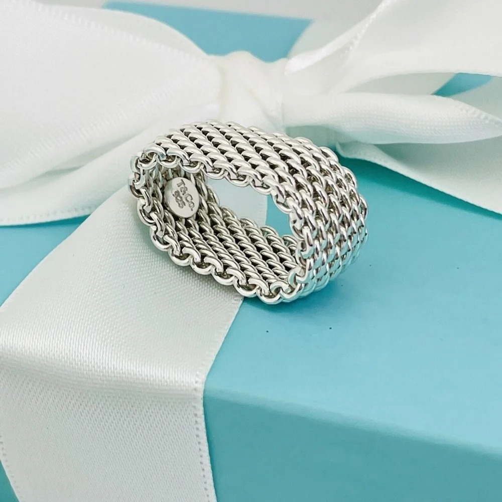 Size 6.5 Tiffany & Co Somerset Mesh Basket Weave Ring in Sterling Silver